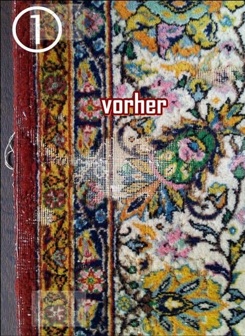 Mottenschaden im Orientteppich vor der Reparatur